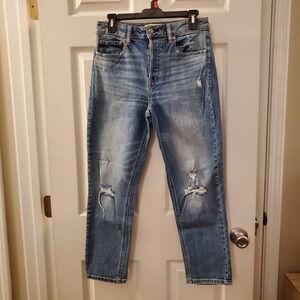 DAZE sz 27 Just Right straight leg ankle/crop Jean Med Wash Distress‎ button fly